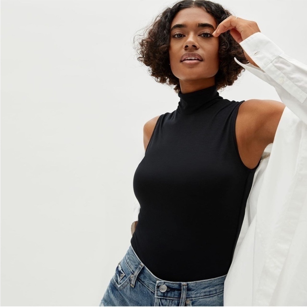 Everlane The Luster Mockneck Tank One-Piece Bodysuit Black - Picture 4 of 16